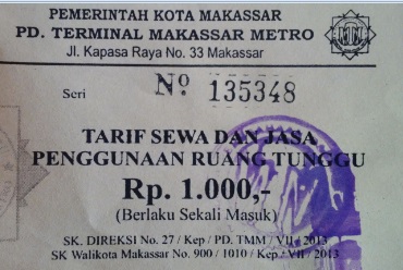 Ticket de la estación de buses de Makassar